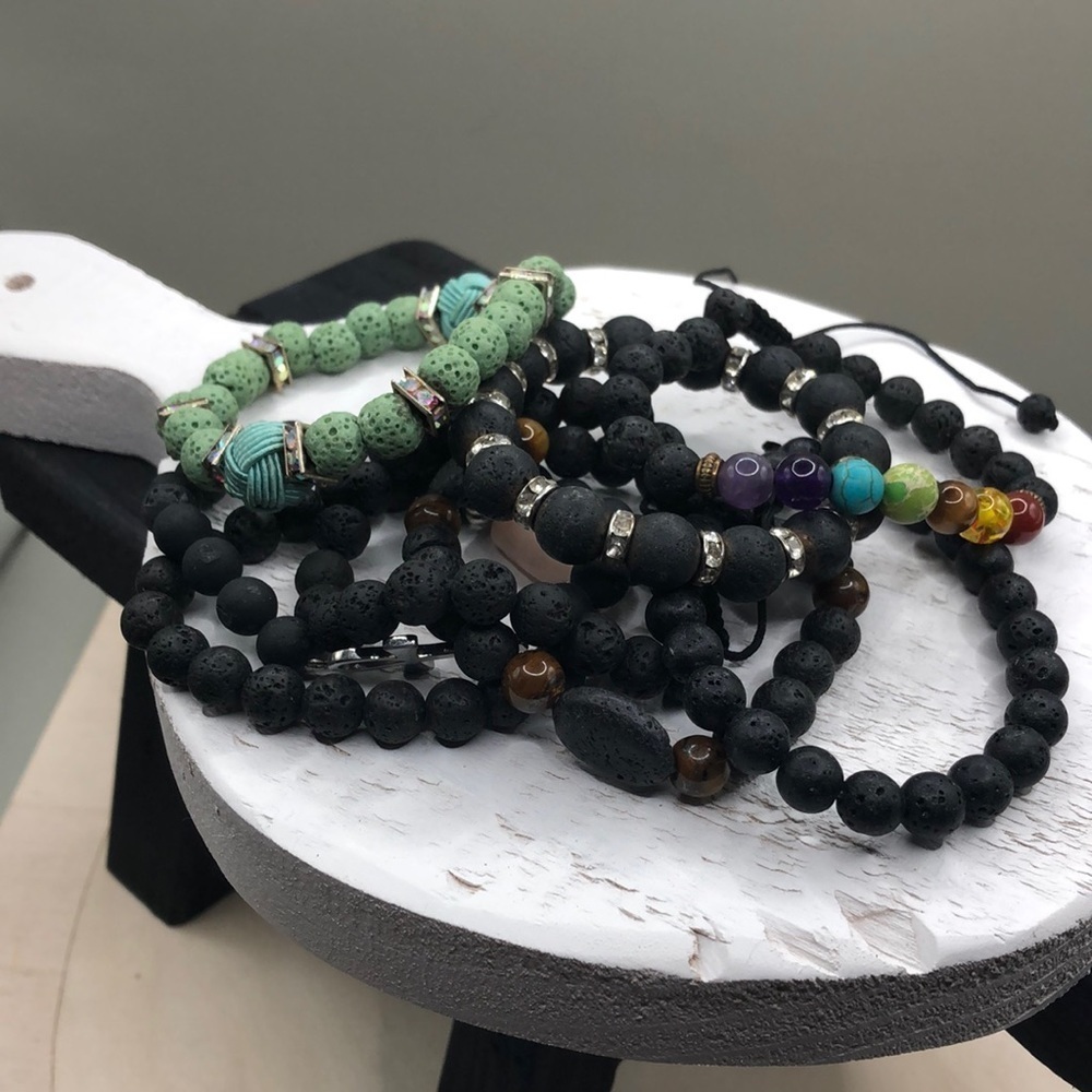 Huge lot 8 lava bead roll on adjustable bracelets charms gemstones-boho